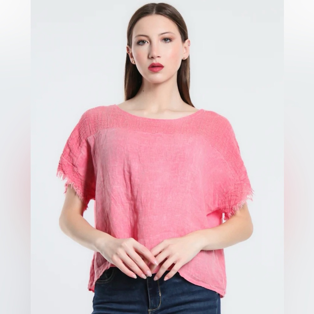 Tina Stephens Top Made in Italy Pink Patchwork Linen One Size